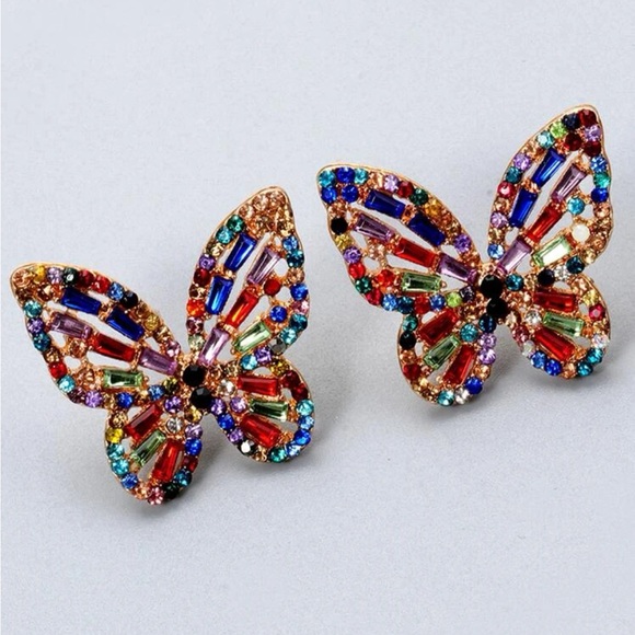 Gemstone Colorful Butterfly Earrings - Picture 2 of 4